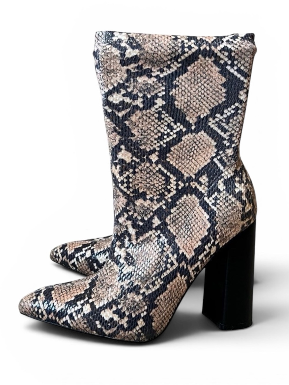 Public Desire Snakeskin Print Heeled Sock Booties